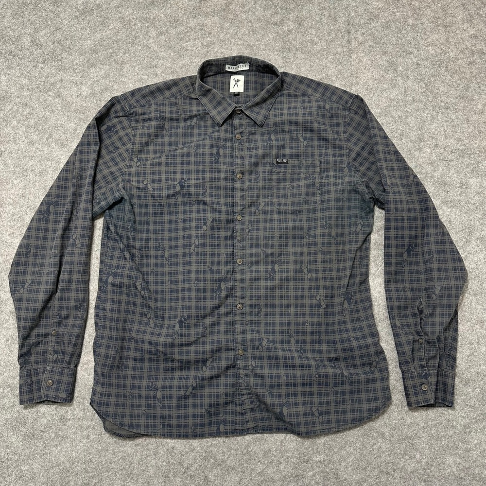 Marc Ecko Button Down Shirt Mens XL Gray Plaid Long Sleeve Cotton Casual Urban